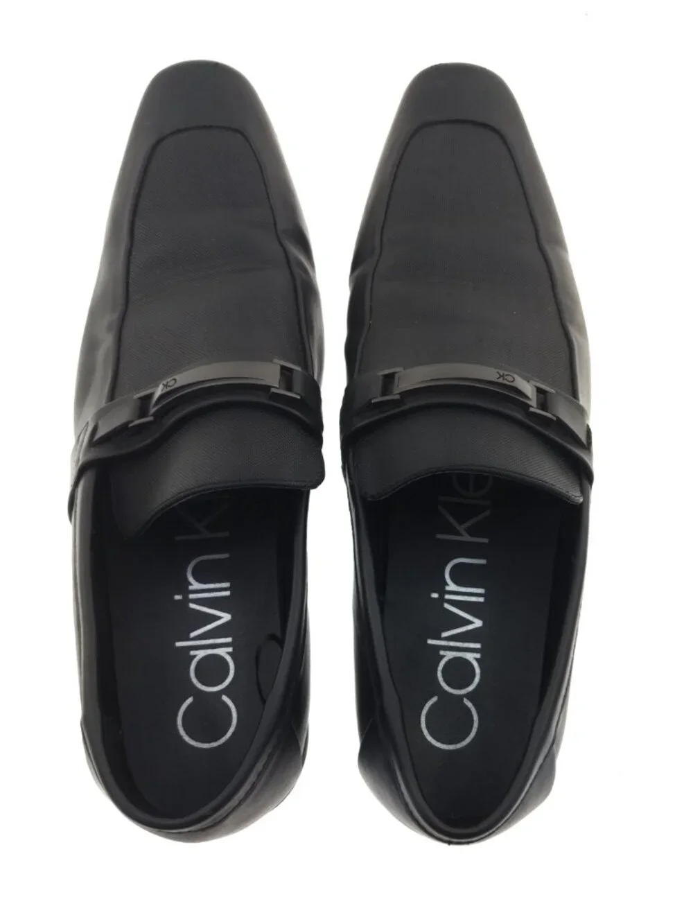 Calvin Klein Men's Size 12 Black CK Buckle Square Toe Dress Loafers